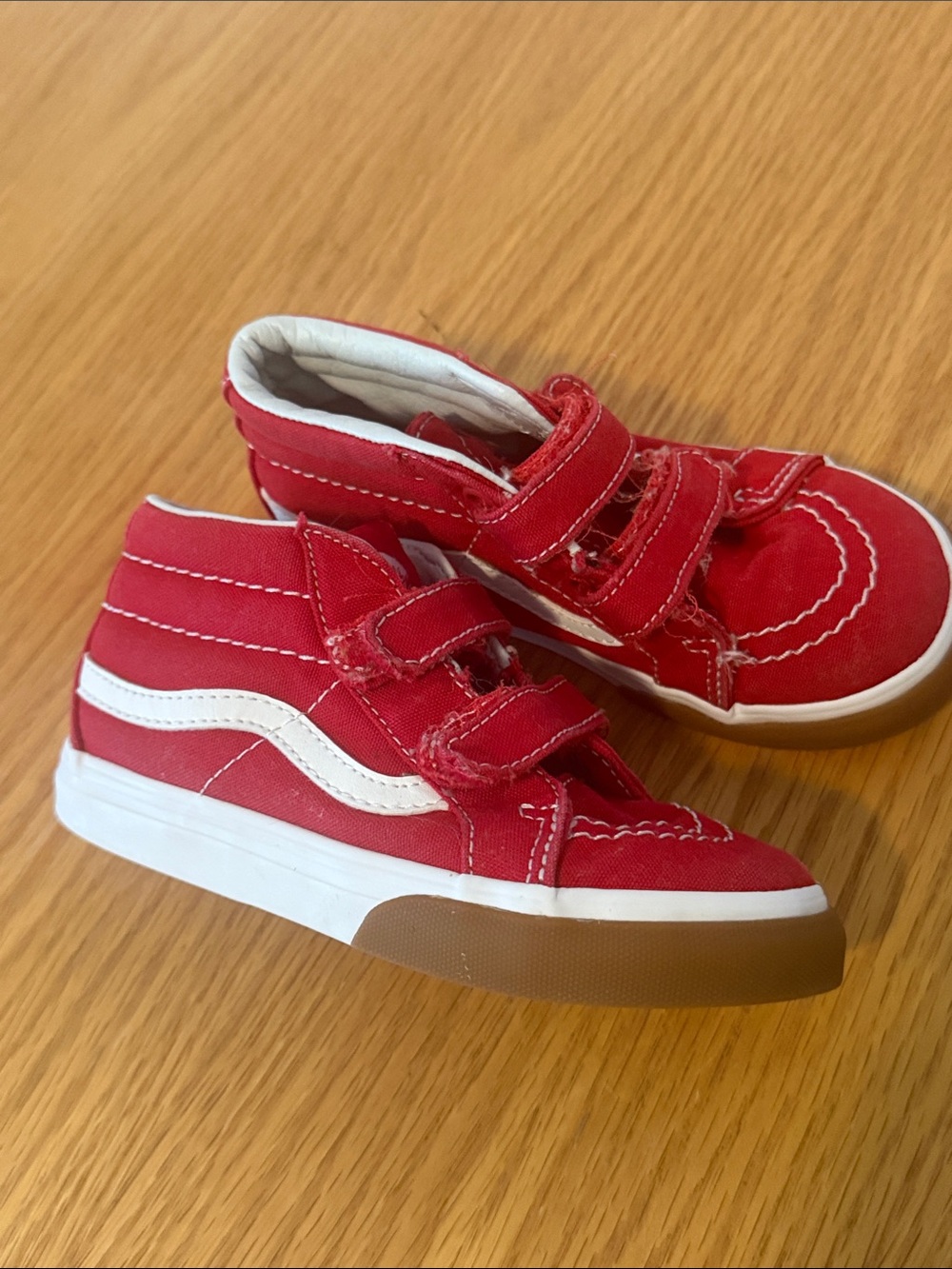 Vans Kids Red High-Top Velcro Sneakers with White Stripe